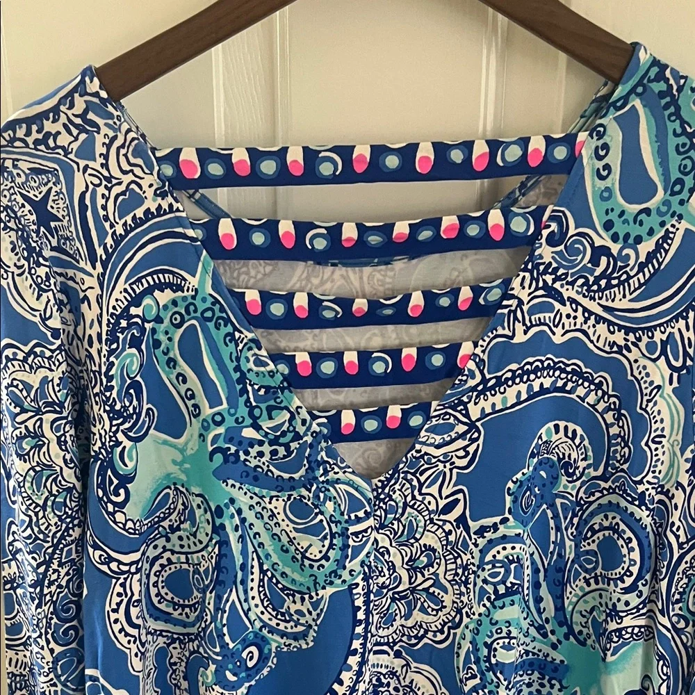 Lilly Pulitzer Ophelia Swing Dress Coastal Blue Legga Octopus Print. XL. - Picture 3 of 8
